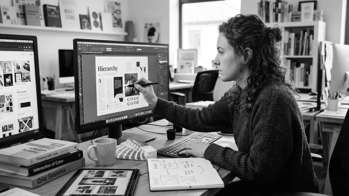 graphic designer working on design principles in a studio