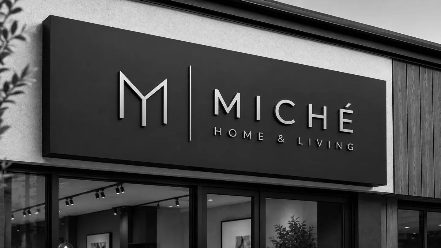 Gold dimensional lettering signage for Miché Home & Living storefront in Melbourne