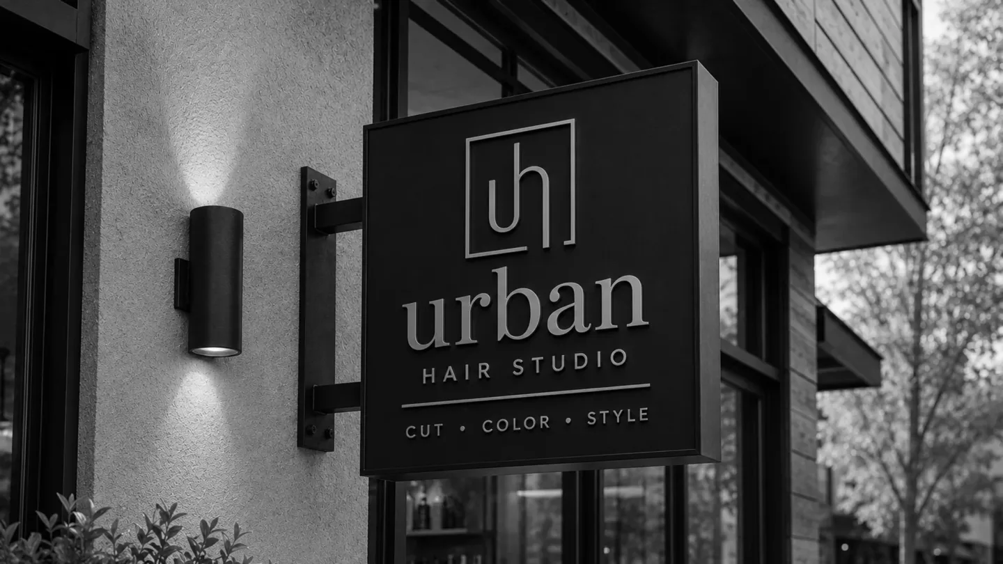 Outdoor business signage mounted on a shopfront exterior wall