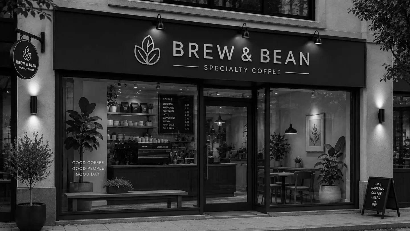 Illuminated fascia signage for a Melbourne cafe storefront, dimensional lettering with warm backlighting