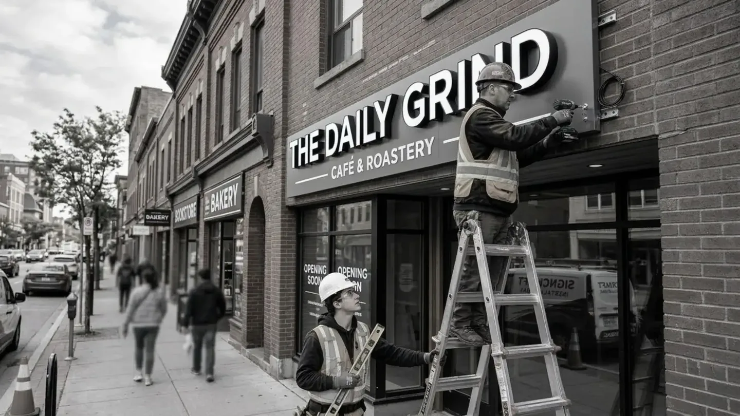 Professional signage installation for a cafe