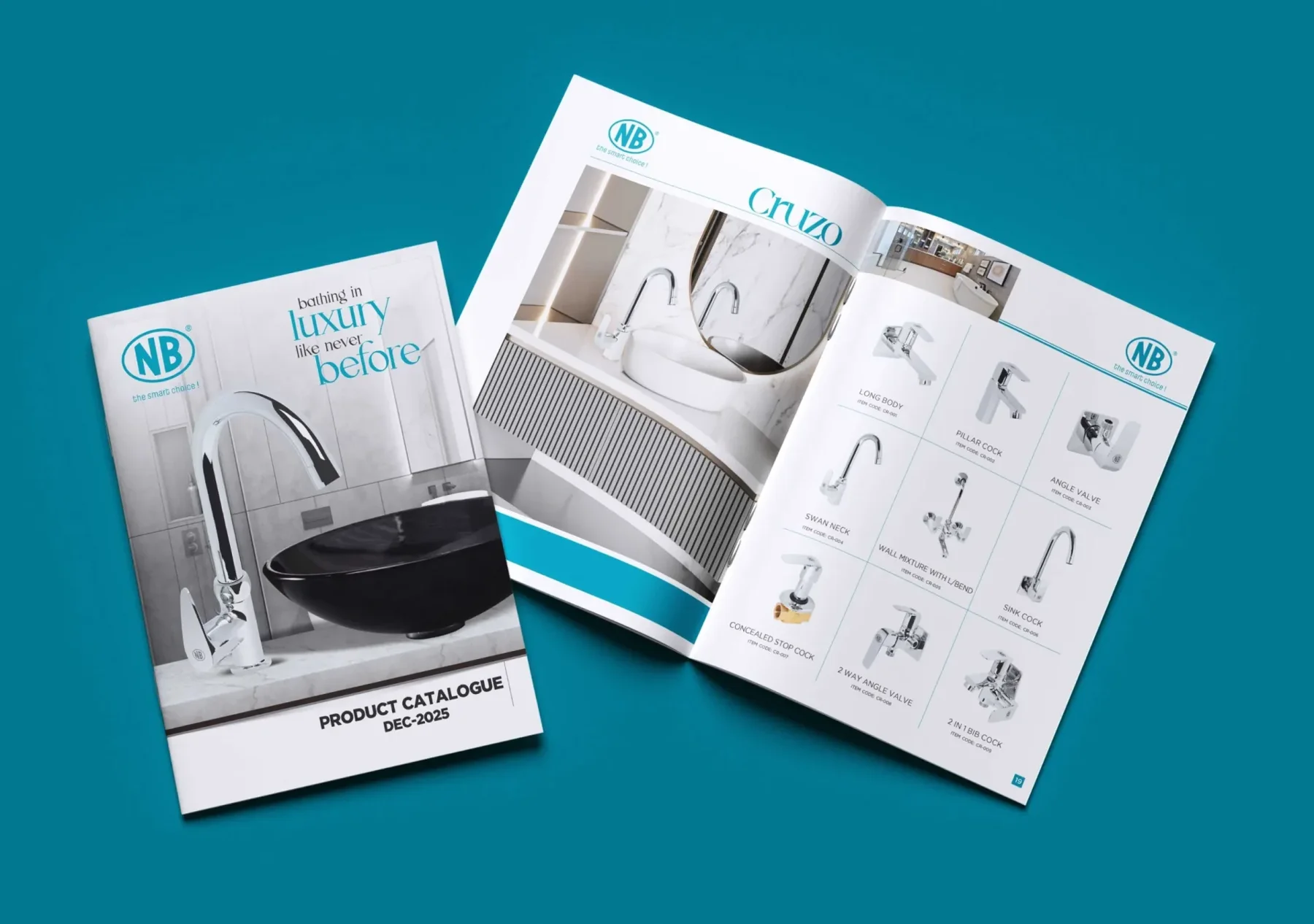 Product catalogue design for NB Industries Cruzo bathroom fittings range