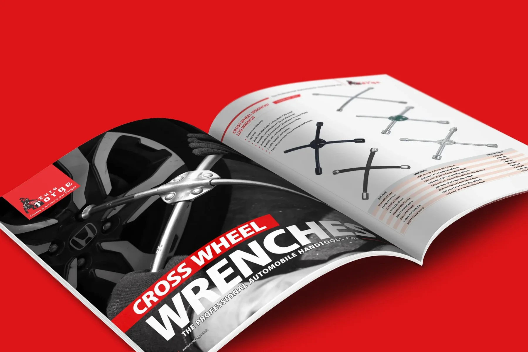 Catalogue design for Euro Forge cross wheel wrenches automobile hand tools