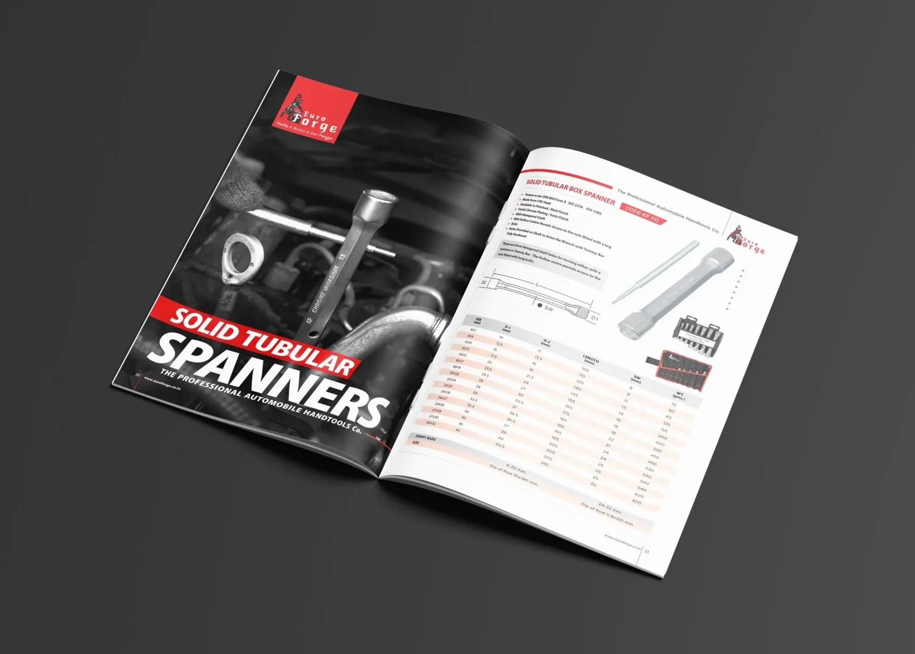 Catalogue design for Euro Forge solid tubular spanners automobile hand tools
