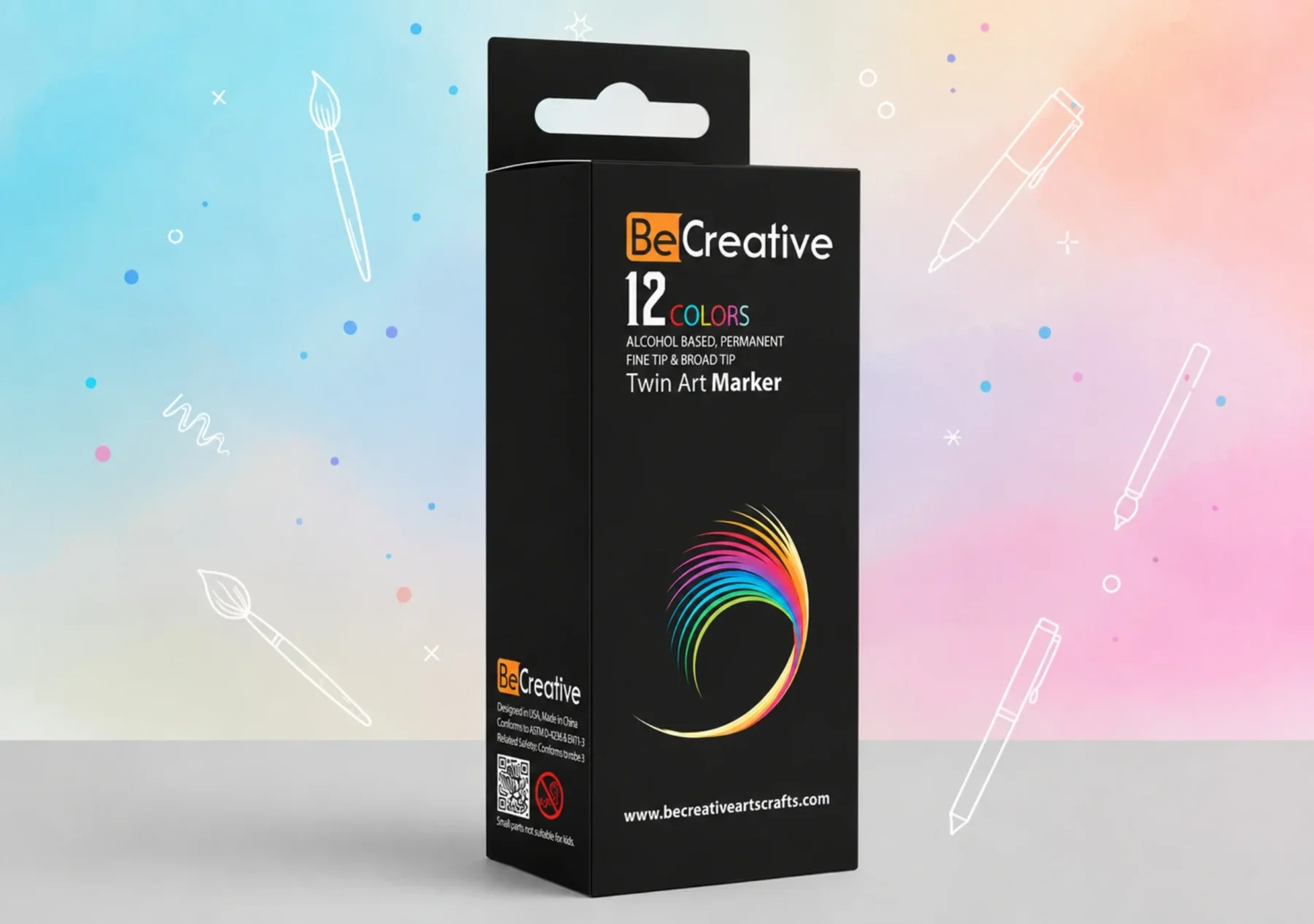 Packaging design for BeCreative twin art marker 12 colors