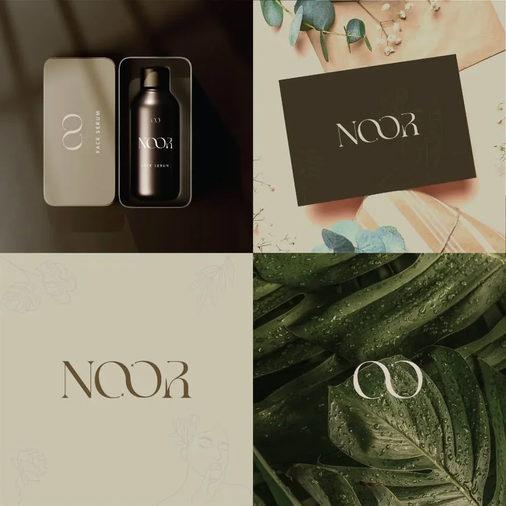 Noor beauty brand identity applications
